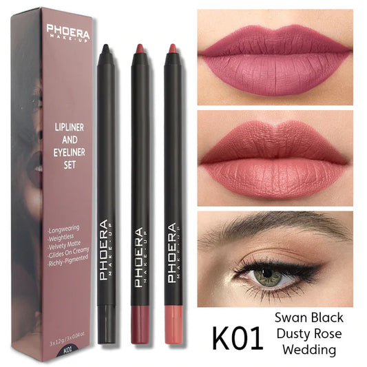 PHOERA Matte Lip Liner & Eyeliner Kit (3-1)